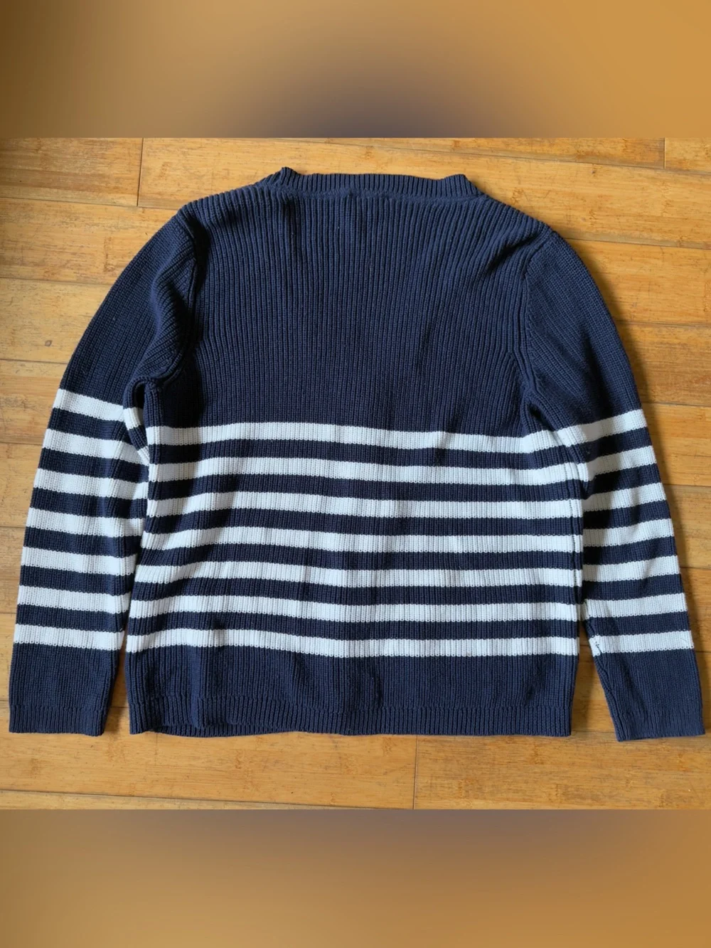 Striped Navy and White V-Neck Button Cardigan